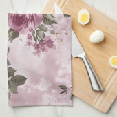 ヴィンテージピンクローズフローラ水彩 キッチンタオル (四つ折り)