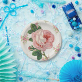 ヴィンテージピンクローズフローラ ペーパープレート (パーティー)