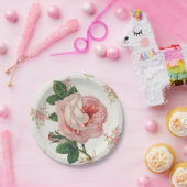 ヴィンテージピンクローズフローラ ペーパープレート (パーティー)