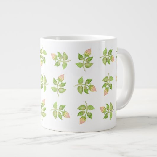 ヴィンテージピンクローズブズジャンボサイズのマグカップ ジャンボコーヒーマグカップ (正面右)