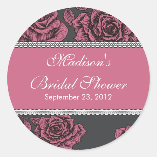 ヴィンテージピンクローズブライダルシャワーシール ラウンドシール (正面)
