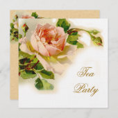 ヴィンテージピンクローズブライダルティーパーティー 招待状 (正面/裏面)