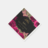 ヴィンテージピンクローズブラック金ゴールドレースキンセアニラ スタンダードカクテルナプキン (角)