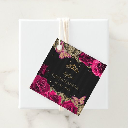 ヴィンテージピンクローズブラック金ゴールドレースキンセアニラ フェイバータグ (インサイチュ)