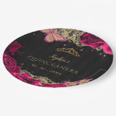 ヴィンテージピンクローズブラック金ゴールドレースキンセアニラ ペーパープレート (アングル)