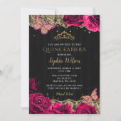 ヴィンテージピンクローズブラック金ゴールドレースキンセアニラ 招待状 (正面)