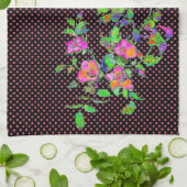 ヴィンテージピンクローズブラック/ピンクポルカドット キッチンタオル (折り畳み)