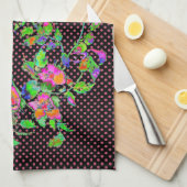 ヴィンテージピンクローズブラック/ピンクポルカドット キッチンタオル (四つ折り)