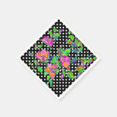 ヴィンテージピンクローズブラック/ホワイトポルカドット スタンダードカクテルナプキン (角)