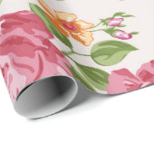 ヴィンテージピンクローズブーケフローラルパターン ラッピングペーパー (ロールコーナー)