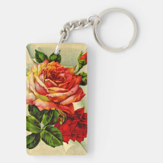 ヴィンテージピンクローズプリントアクリルキーチェーン キーホルダー (裏面)