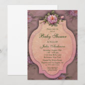 ヴィンテージピンクローズベイビーガールシャワー招待状 招待状 (正面/裏面)