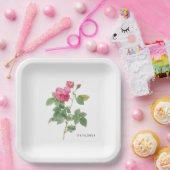 ヴィンテージピンクローズボタニカルフローラ ペーパープレート (パーティー)