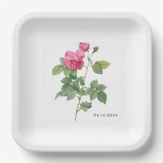 ヴィンテージピンクローズボタニカルフローラ ペーパープレート (正面)