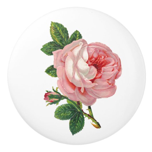 ヴィンテージピンクローズボタニカル セラミックノブ (正面)