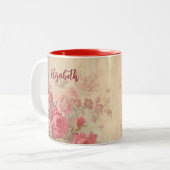 ヴィンテージピンクローズマグ | お名前 | ツートーンマグカップ (正面左)