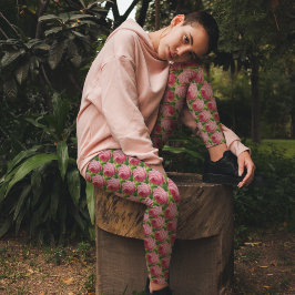 ヴィンテージピンクローズミニマルフローラグリーンリーフ レギンス