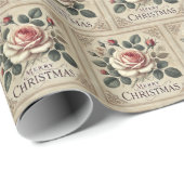 ヴィンテージピンクローズメリークリスマス ラッピングペーパー (ロールコーナー)