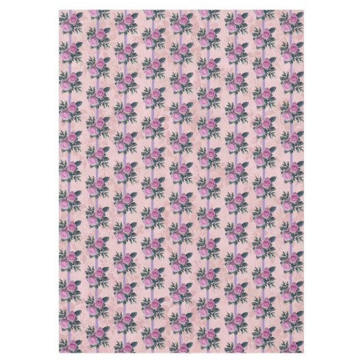 ヴィンテージピンクローズラベンダーリボンアレードダマスク テーブルクロス (正面)