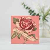 ヴィンテージピンクローズリボン結婚式招待状 招待状 (スタンド正面)