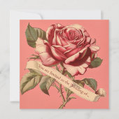 ヴィンテージピンクローズリボン結婚式招待状 招待状 (正面)