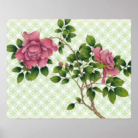 ヴィンテージピンクローズレトロアートポスター ポスター (正面)