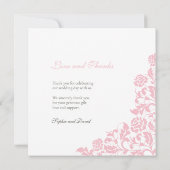 ヴィンテージピンクローズレース結婚スクエアの感謝してい写真 サンキューカード (裏面)