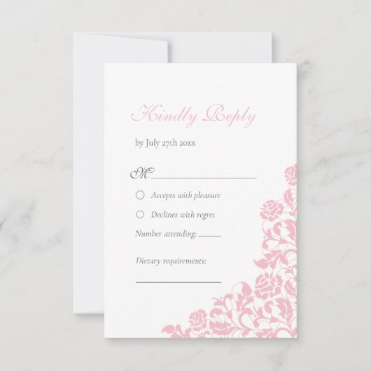 ヴィンテージピンクローズレース結婚フローラ 出欠カード (正面)