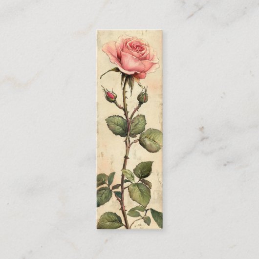 ヴィンテージピンクローズ作家ブックマークカード スキニー名刺 (正面)