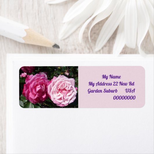 ヴィンテージピンクローズ写真差出人住所ラベル ラベル (インサイチュ)