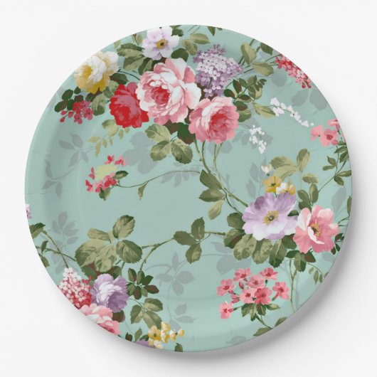 ヴィンテージピンクローズ紙プレート ペーパープレート (正面)