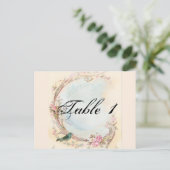 ヴィンテージピンクローズ結婚とロビンのテーブル番号 ポストカード (スタンド正面)