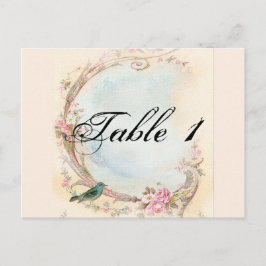 ヴィンテージピンクローズ結婚とロビンのテーブル番号 ポストカード