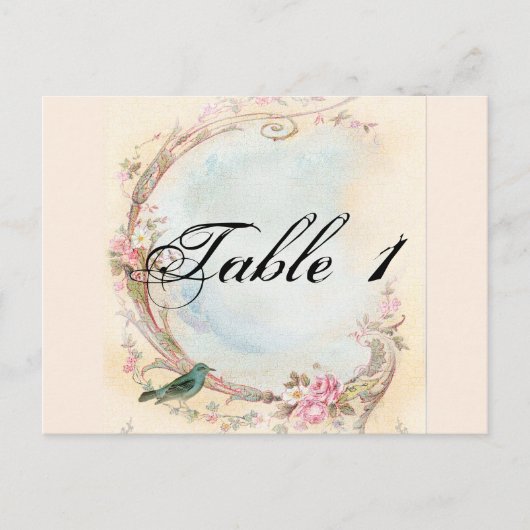ヴィンテージピンクローズ結婚とロビンのテーブル番号 ポストカード (正面)