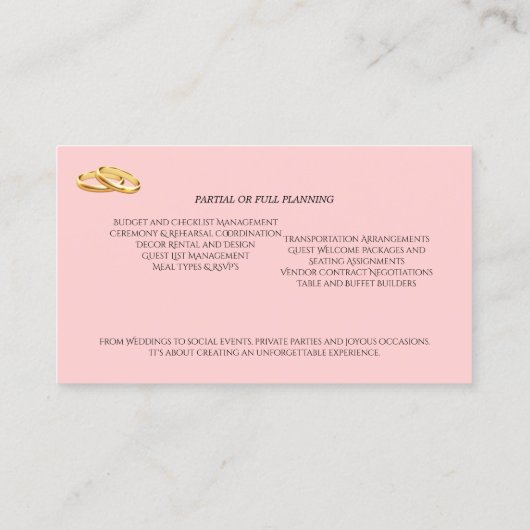 ヴィンテージピンクローズ結婚ズイベントプランナー 名刺 (裏面)