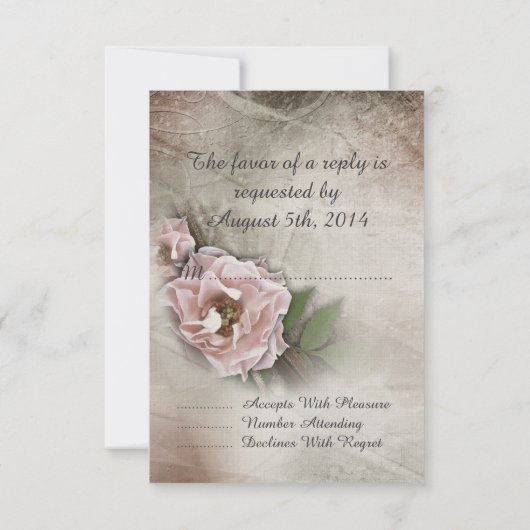 ヴィンテージピンクローズ結婚ズコレクションRSVP 出欠カード (裏面)