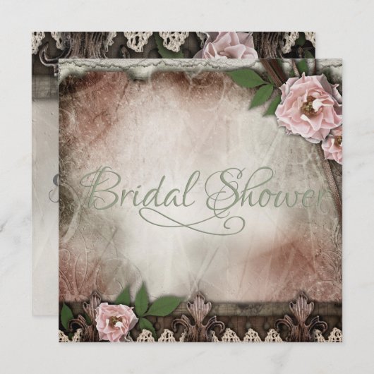 ヴィンテージピンクローズ結婚ズブライダルシャワー 招待状 (正面/裏面)