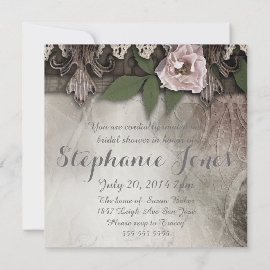 ヴィンテージピンクローズ結婚ズブライダルシャワー 招待状 (裏面)