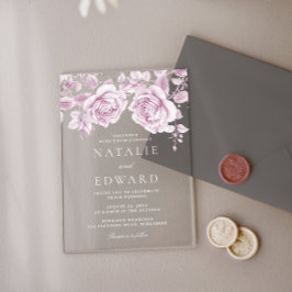 ヴィンテージピンクローズ結婚ズ アクリル招待状