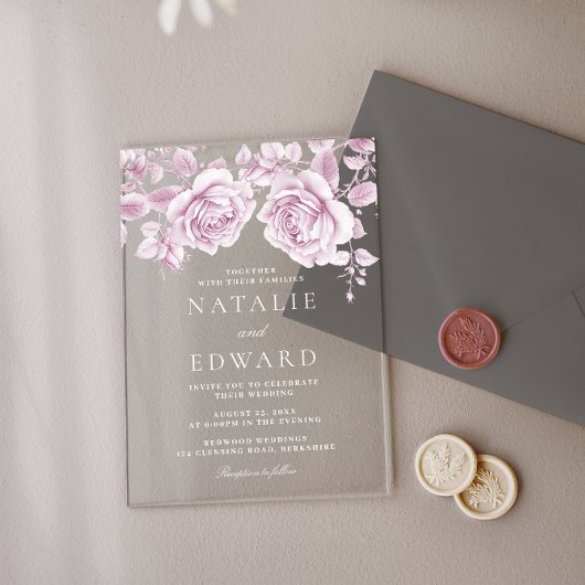 ヴィンテージピンクローズ結婚ズ アクリル招待状