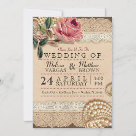 ヴィンテージピンクローズ結婚式招待状 招待状