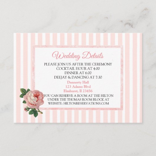 ヴィンテージピンクローズ結婚詳細カード エンクロージャーカード (正面)