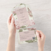 ヴィンテージピンクローズ背景QRコード オールインワン招待状 (貼ってはがせる)