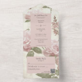 ヴィンテージピンクローズ背景QRコード オールインワン招待状 (内側)