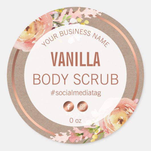 ヴィンテージピンクローズ製品ラベル ラウンドシール (正面)