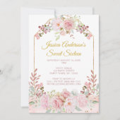 ヴィンテージピンクローズ金ゴールドウォーター色フローラスイーツ16 招待状 (正面)