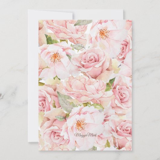 ヴィンテージピンクローズ金ゴールドウォーター色フローラスイーツ16 招待状 (裏面)