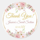 ヴィンテージピンクローズ金ゴールドグリッターありがとう ラウンドシール (正面)