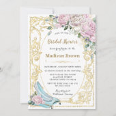 ヴィンテージピンクローズ金ゴールドプリンセスブライダルシャワー 招待状 (正面)