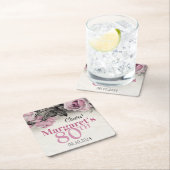 ヴィンテージピンクローズ80誕生日 スクエアペーパーコースター (インサイチュ)